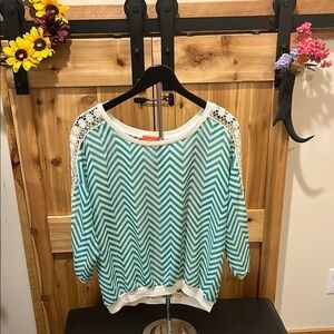 Spoiled Teal and White Chevron Blouse